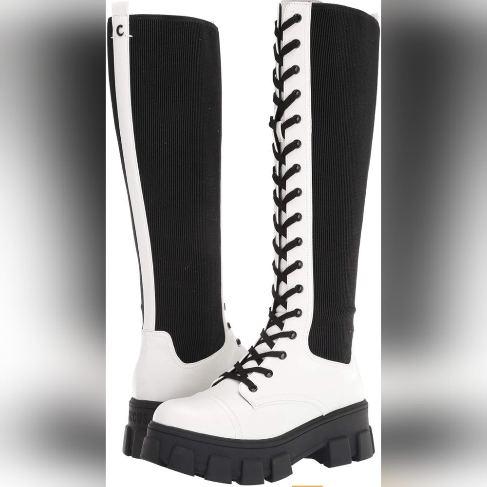 Circus Sam Edelman White & Black Dinah Lace Up Tall Combat Boots Size 11M